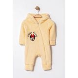 Chicsy Baby Kışlık Tatlı Welsoft Minnie Mouse Nakışlı Fermuarlı Kapüşonlu Bebek Tulum - Sarı - 6-9 M