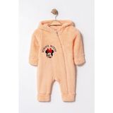Chicsy Baby Kışlık Tatlı Welsoft Minnie Mouse Nakışlı Fermuarlı Kapüşonlu Bebek Tulum - Somon - 0-3 M