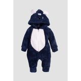 Chicsy Baby Kışlıktatlı Peluş Köpek Nakışlı Welsoft Tulum - Lacivert - 6-9 M