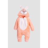 Chicsy Baby Kışlıktatlı Peluş Tavşan Nakışlı Kapüşonlu Welsoft Tulum - Somon - 0-3 M