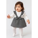 Chicsy Baby Kız Bebek Ekose Desenli Fiyonklu Askılı Elbise Takım