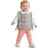 Chicsy Baby Kız Bebek Ekose Süveterli Takım 3lü Gömlek Pantolon Günlük Şık Kombin - 12 - 18 Ay - Somon