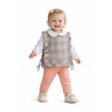 Chicsy Baby Kız Bebek Ekose Süveterli Takım 3lü Gömlek Pantolon Günlük Şık Kombin
