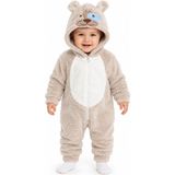 Chicsy Baby Kız Erkek Bebek Welsoft Peluş Tulum Kapüşonlu Fermuarlı Kışlık Bebek Tulumu Köpek Figürlü Yumuşak Polar Tulum - Krem - 3-6 M