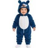 Chicsy Baby Kız Erkek Bebek Welsoft Peluş Tulum Kapüşonlu Fermuarlı Kışlık Bebek Tulumu Köpek Figürlü Yumuşak Polar Tulum - Lacivert - 6-9 M