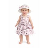 Chicsy Baby Tatl Kız Bebek Kalp Desenli Askılı Elbise ve Şapka Takımı Yazlık Pamuklu Bebek Elbisesi