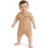 Chicsy Baby Tatlı Erkek Bebek Köpek Nakışlı Tarz Fitilli Tulum Yazlık Şort Tulum - Bej - 3-6 M