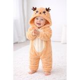 Chicsy Baby Tatlı Kapüşonlu Geyik Figürlü Peluş Bebek Tulum - Somon - 0-3 M