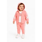 Chicsy Baby Tatlı Kız Bebek Kalpli 3'lü Eşofman Takımı Kapüşonlu Fermuarlı Hırka Fiyonklu Sweatshirt Pantolon Kız Bebek Takım