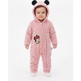 Chicsy Baby Tatlı Kız Bebek Minnie Mouse Welsoft Tulum Nakışlı Kulaklı Kapüşonlu Fermuarlı Peluş Kışlık Bebek Tulumu - Gül Kurusu - 6-9 M