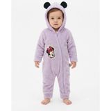 Chicsy Baby Tatlı Kız Bebek Minnie Mouse Welsoft Tulum Nakışlı Kulaklı Kapüşonlu Fermuarlı Peluş Kışlık Bebek Tulumu - Lila - 3-6 M