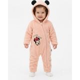 Chicsy Baby Tatlı Kız Bebek Minnie Mouse Welsoft Tulum Nakışlı Kulaklı Kapüşonlu Fermuarlı Peluş Kışlık Bebek Tulumu - Somon - 0-3 M