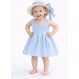 Chicsy Baby Tatlı Kız Bebek Yazlık Fiyonklu Şapkalı Pamuklu 2\'li Elbise - 6 - 9 Ay - Bebe Mavi