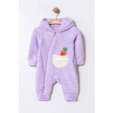 Chicsy Baby Unisex Bebek Kapüşonlu Havuç Cepli Peluş Tulum - Lila - 3-6 M