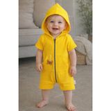 Chicsy Baby Unisex Bebek Yazlık Kapüşonlu Tulum Pamuklu Fermuarlı Tulum - Hardal - 0 - 3 Ay