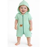 Chicsy Baby Unisex Bebek Yazlık Kapüşonlu Tulum Pamuklu Fermuarlı Tulum - Su Yeşili - 0 - 3 Ay
