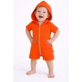 Chicsy Baby Unisex Bebek Yazlık Kapüşonlu Tulum Pamuklu Fermuarlı Tulum - Turuncu - 6 - 9 Ay