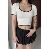 Chicup Aura Kadın Beyaz Crop Zıt Biyeli Fitilli Örme Bluz