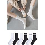 Chie Collection 6'lı Düz Desensiz ve Çember Desenli Unisex Çift Renk Siyah Beyaz Uzun Tenis Çorap Seti - 36 - 44 - Siyah - Beyaz