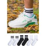 Chie Collection 6'lı Düz Desensiz ve Çember Desenli Unisex Siyah Beyaz Tenis Çorap Seti - 36 - 44 - Beyaz - Siyah