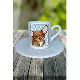 Chihauhau Köpek Baskılı Türk Kahvesi Fincanı Tabaklı Kişiye Özel Model 2