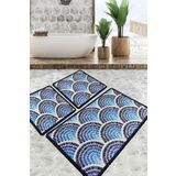 Chilai Home Azul Djt 3'lü Set Yıkanabilir Kaymaz Taban Banyo Halısı