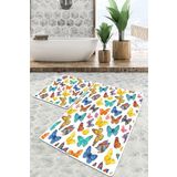 Chilai Home Butterfly Valley Djt 2'li Set Banyo Paspası Kaymaz Tabanlı Banyo Halısı Klozet Takımı