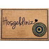 Chilai Home Coco Hoşgeldiniz Nazar 40X60 cm Doğal Koko Kıl Paspas,hindistan Naturel Kapı Önü Paspası - Çok Renkli - 49 x 75 cm