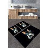 Chilai Home Glasses Dog Djt 3'lü Set Banyo Paspası Kaymaz Tabanlı Banyo Halısı Klozet Takımı