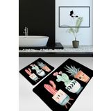 Chilai Home Happy Cactus Djt Siyah 2li Set Banyo Halısı Takımı, Klozet Paspası