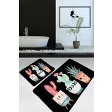 Chilai Home Happy Cactus Siyah 2'li Set Banyo Halısı Takımı, Klozet Paspası