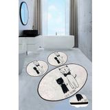 Chilai Home Little Cats Djt 3'lü Set Paspas Kaymaz Taban Yıkanabilir Banyo Halısı Klozet Takımı