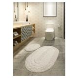 Chilai Home Macoroni Ekru 2'li Set Banyo Halısı, Paspası %100 Doğal Pamuklu Cotton Bpmk