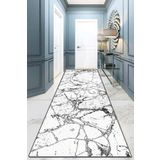 Chilai Home Marble Beyaz Yolluk Halı Djt Yıkanabilir,Kaymaz Tabanlı Kesme Rulo Halı Yolluk, 80 x 150
