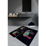 Chilai Home Olifant Siyah 3'lü Set Paspas Yıkanabilir Kaymaz Taban Banyo Halısı Klozet Takımı