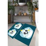 Chilai Home Panda In The Water 3lü Set Banyo Halısı Banyo Paspası