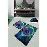 Chilai Home PEACOCK Paspas Yıkanabilir Kaymaz Taban 2'li Set Banyo Halısı