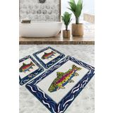 Chilai Home Pescado Banyo Halısı 3'lü Set Kaymaz Taban,yıkanabilir