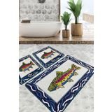 Chilai Home Pescado Banyo Halısı Djt 3lü Set Kaymaz Taban,Yıkanabilir