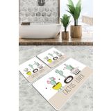 Chilai Home Pink Cactus Banyo Halısı Djt 3'Lü Set Banyo Paspası Kaymaz Tabanlı Klozet Takımı