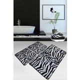 Chilai Home Striped Siyah 3lü Set Yıkanabilir Kaymaz Taban Banyo Halısı,Paspası