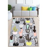 Chilai Home Vector Cactus Djt Dekoratif Modern Tasarım Yıkanabilir Kaymaz Taban Halı Yolluk, 100 x 200