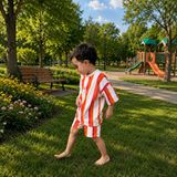 Childish Store Çizgili Unisex Şort Takım - 6 - 7 Yaş - Bej