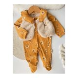 Childona Baby Kids Peluş Yelekli Çiçek Desenli Fitilli Esnek Kumaş Çıtçıtlı Patikli 2li Set Kız Bebek Tulum