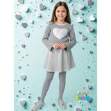 childs Alt Üst Takım Likralı Esnek Içi Tüylü Bluz+Piliseli Parlak Mini 4 Mevsim Etek - Gri - Gümüş - 1 - 2 Yaş