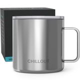 CHILLOUT LIFE Paslanmaz Çelik 16oz Vakum Yalıtımlı Kulp ve Kapaklı Kahve Kupası, Erkekler ve Kadınlar için Dayanıklı Sürgülü Kapaklı Büyük Termal Kamp Kahve Kupası İçeceklerinizi Sıcak ve Soğuk Tutar
