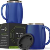 CHILLOUT LIFE Paslanmaz Çelik Yalıtımlı Kahve Kupaları 2'li Set (14 oz) - Dökülmeye Dayanıklı Kapaklı ve Güçlü Saplı Çift Duvar Kahve Fincanları - Soğuk İçecekler ve Sıcak İçecekler için Kırılmaz Bardaklar - İç ve