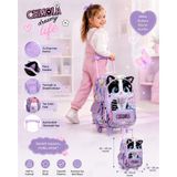 Chimola Dreamy Life Kedi Desenli 16 İnç Çekçekli Anaokulu Sırt Çantası – Peluş Kulaklı Lila BT285