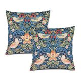 Chinoiserie Yastık Kılıfları 45 x 45 cm Mavi Adaçayı Yeşili Pimpernel Yastık Kılıfı 2'li Set Kırmızı Çilek Renkli Çiçekli Kuş Dekoratif Kırlent Kılıfı Oturma Odası Veranda Veranda Veranda Dış Mekan