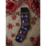 Chiritmas Socks Şeker Geyik Desenli Dokuma Yılbaşı Çorabı - Standart - 166-Lacivert